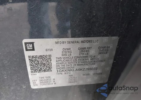 2019 GMC Acadia Sle-1 из США, поврежденный, VIN 1GKKNKLA6KZ295022